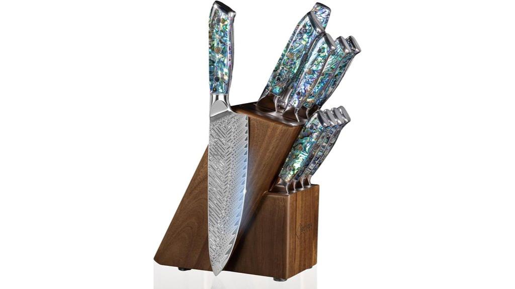 damascus knives with abalone handles